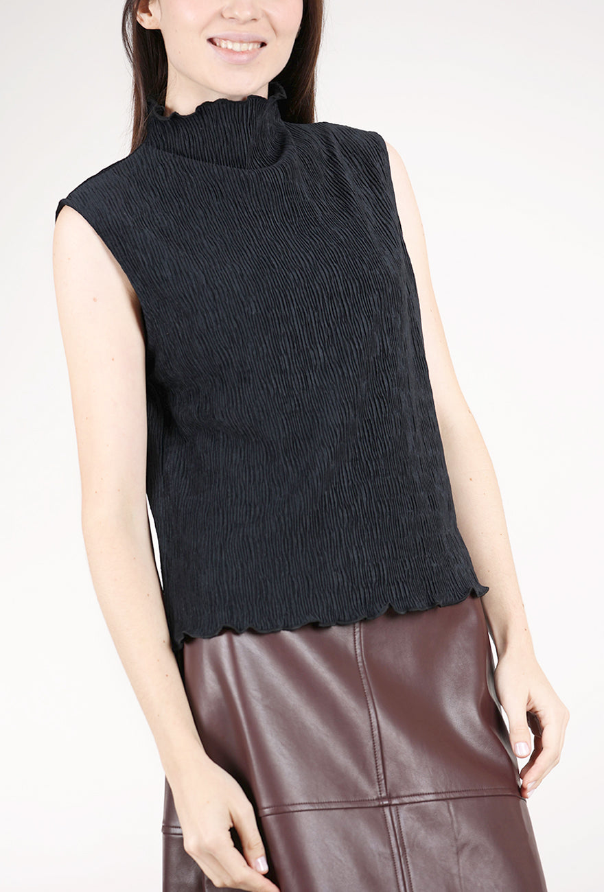 Grade & Gather Crinkled Velvet Mock Top, Black