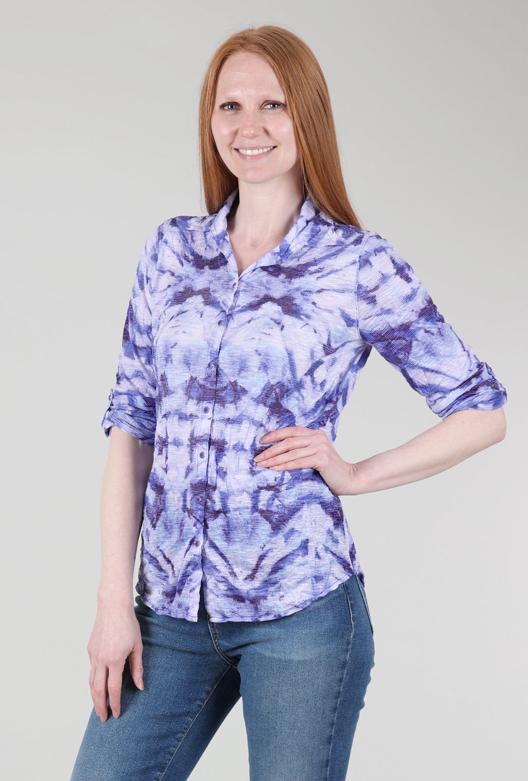David Cline Roll-Up Sleeve Crinkle Shirt, Wave Print