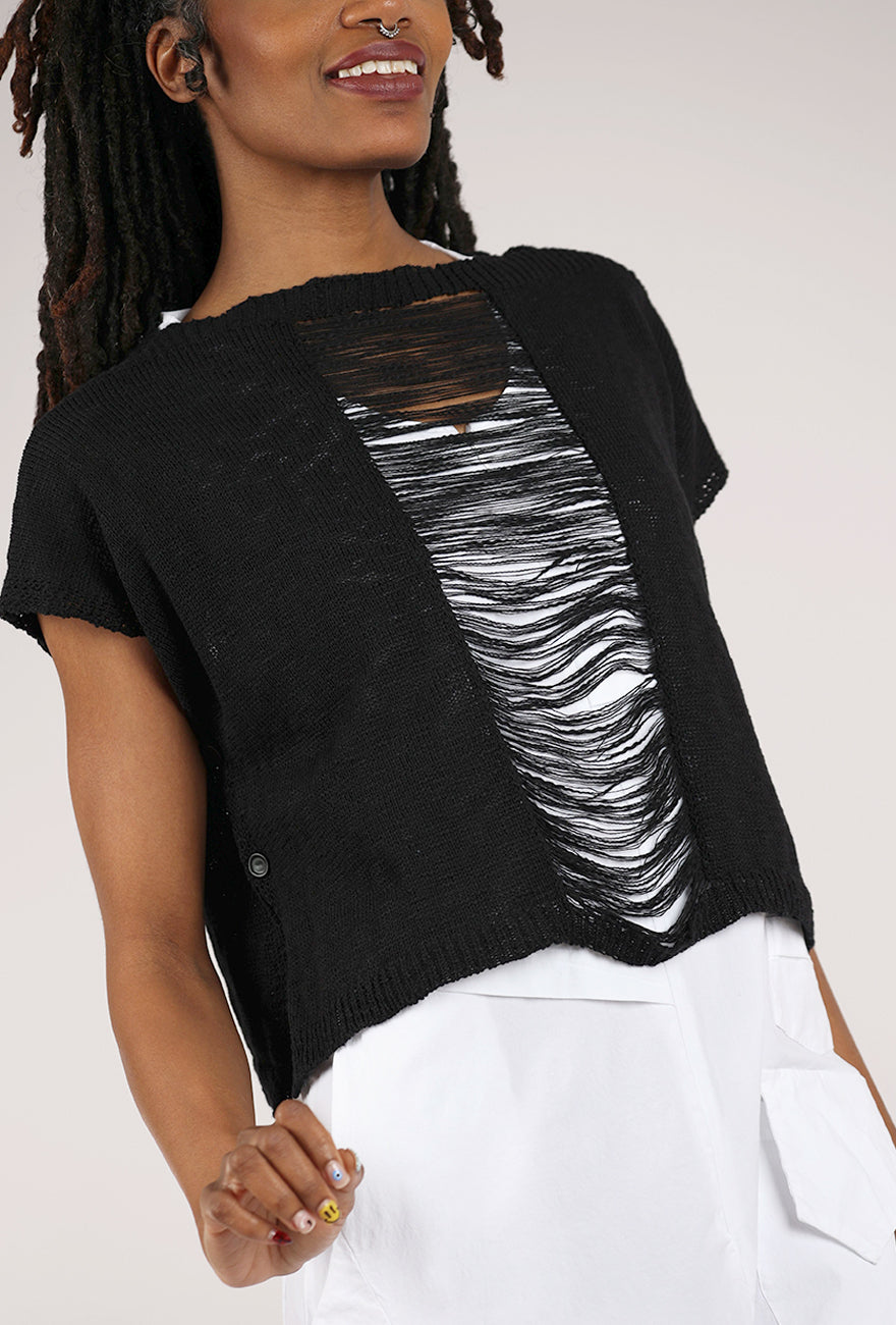 Lotus Eaters Shredded Center Sweater, Black