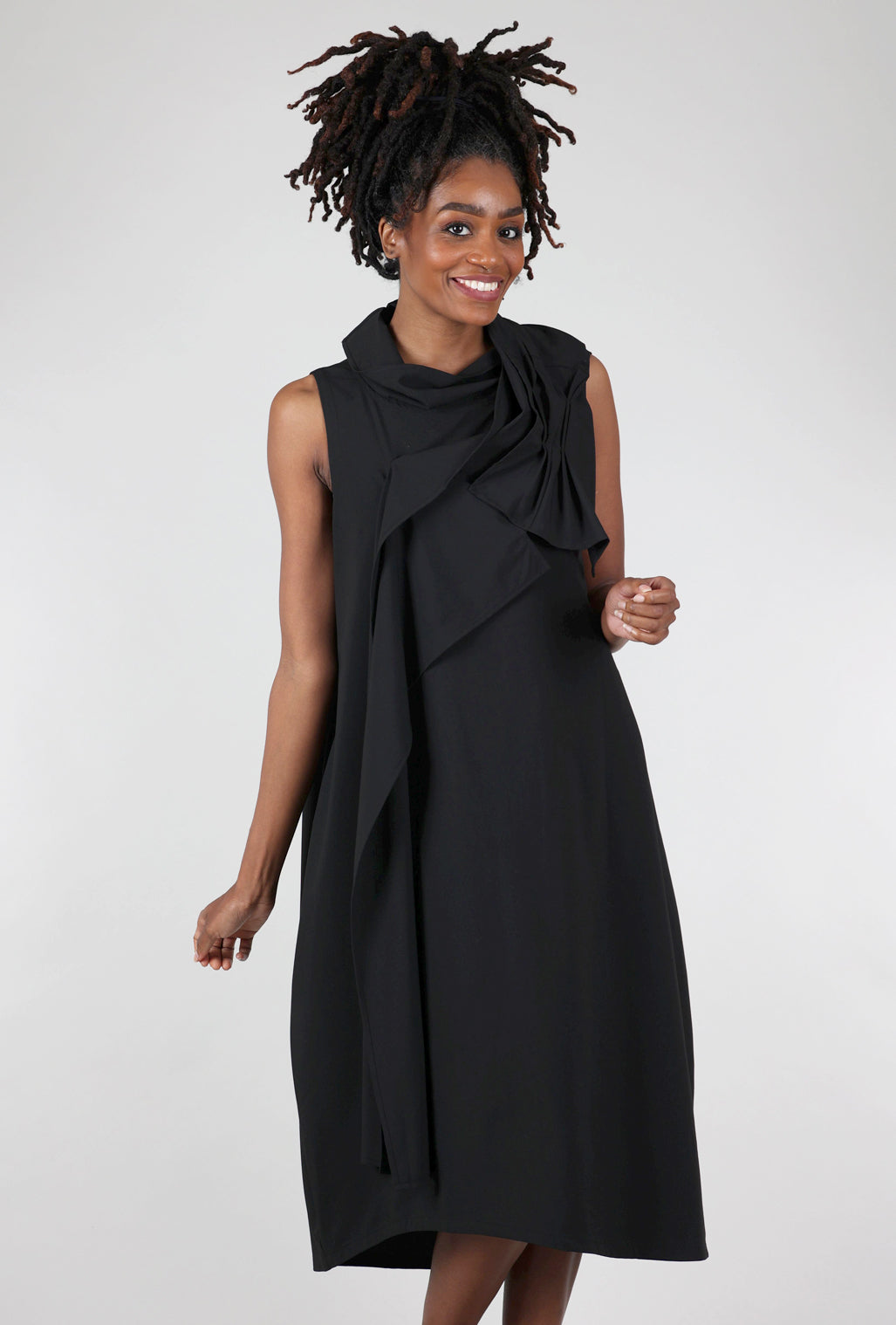 Moyuru Folds and Tucks Dress Black Evie Lou