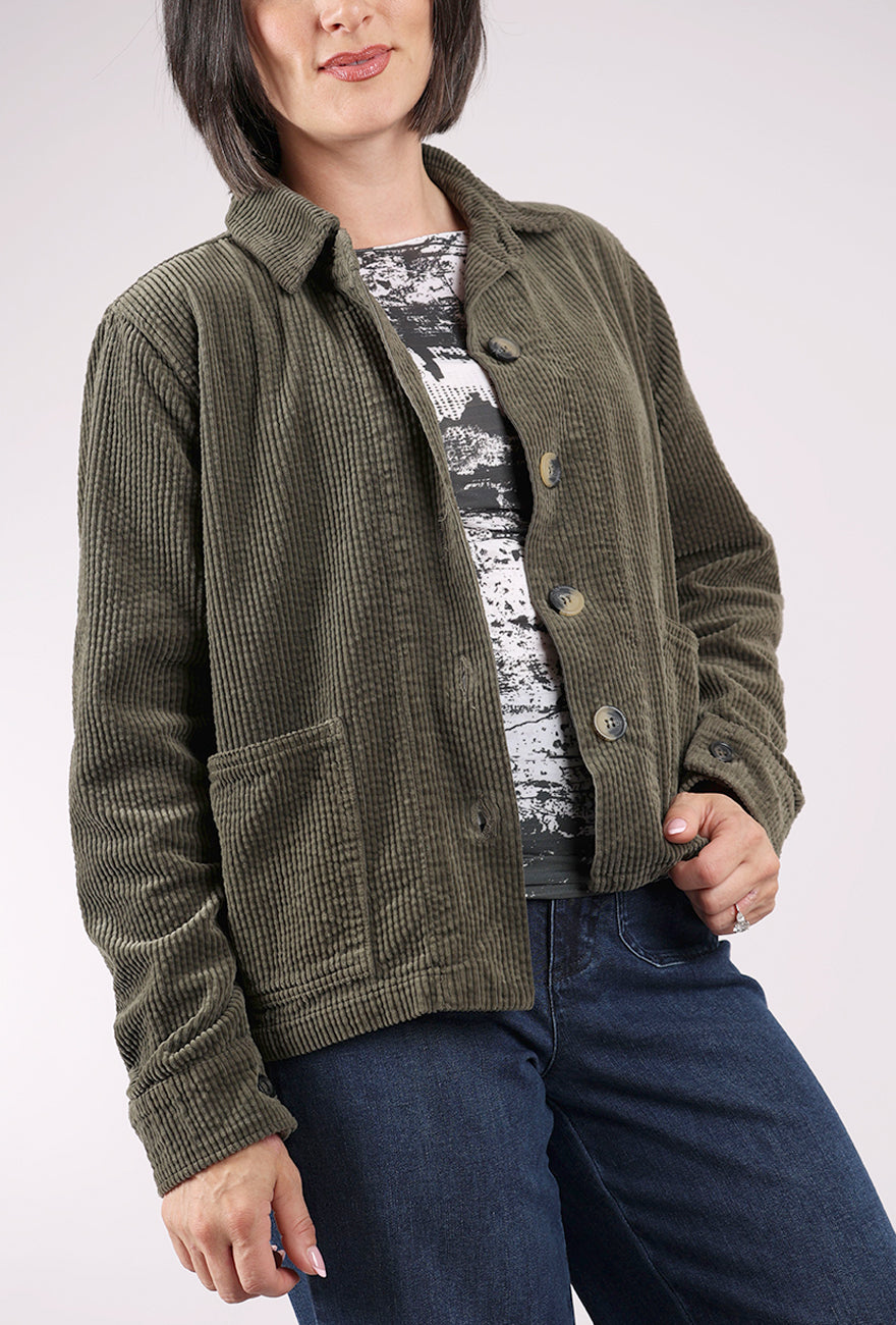 Cut Loose Luxe Cord Cropped Jacket, Kelp