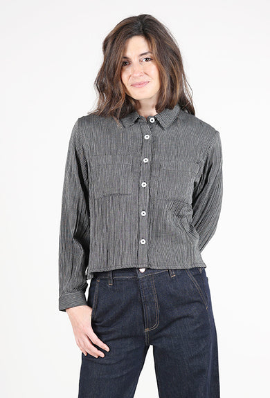 Bibico Ada Cropped Blouse, Gray Pinstripe