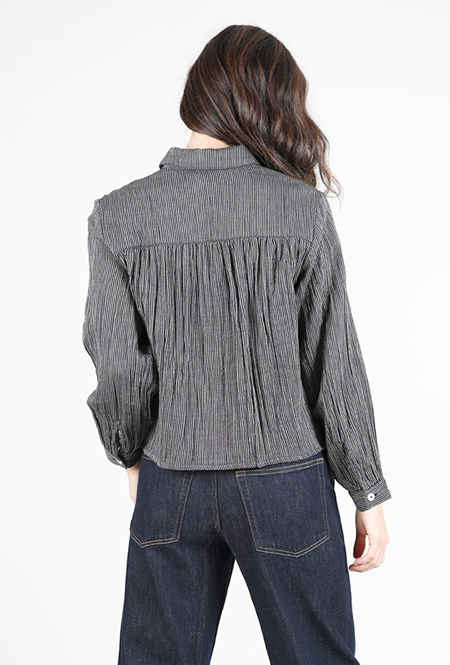 Bibico Ada Cropped Blouse, Gray Pinstripe