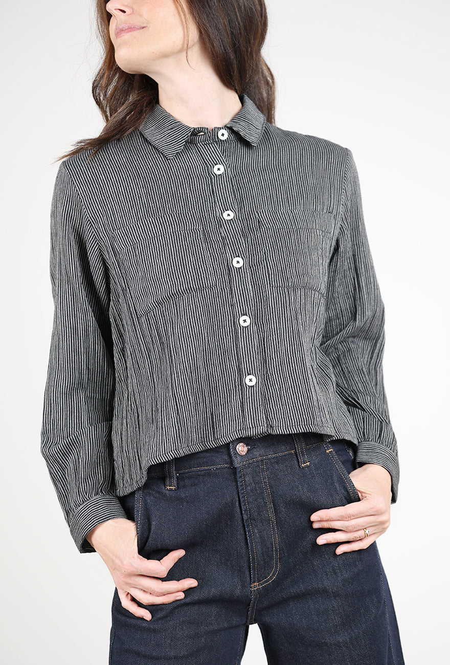 Bibico Ada Cropped Blouse, Gray Pinstripe