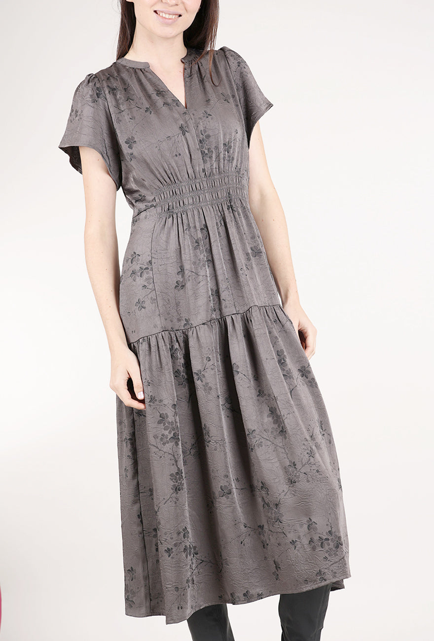 Grade & Gather Printed Ruffle Midi Dress, Steel