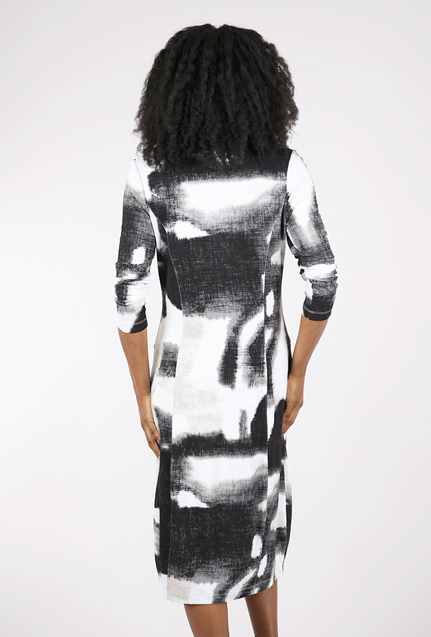Ikat Cocoon Dress, Black Mix