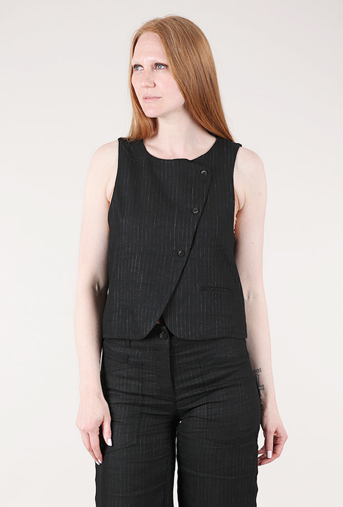 Hannes Roether Pinstripe Asym Vest, Black