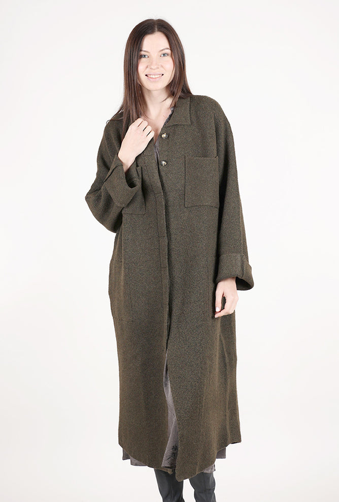 Grade & Gather Maxi Hidden Button Knit Topper, Tapenade