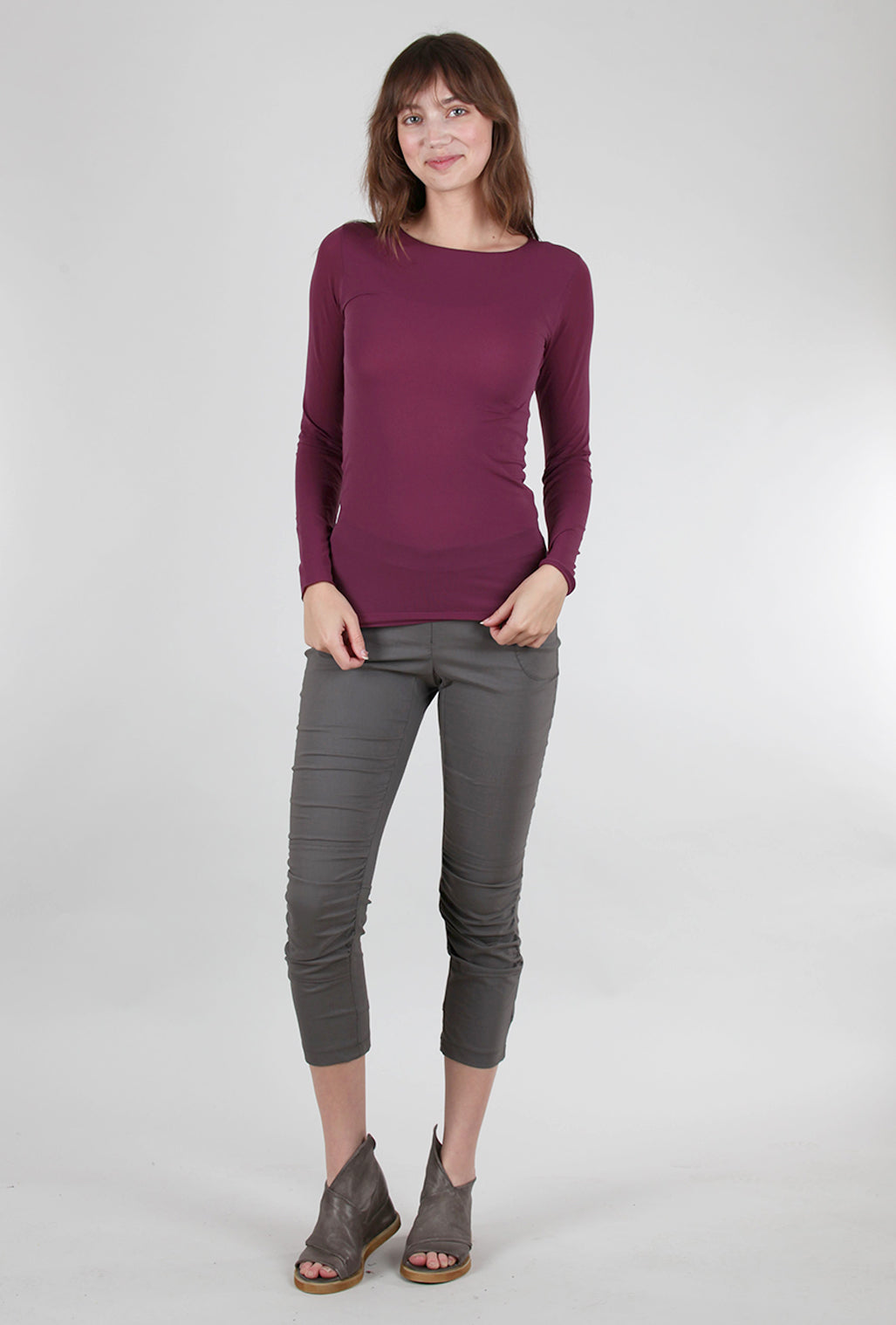 AMB Designs Raw Edge Solid Second Skin Top, Merlot