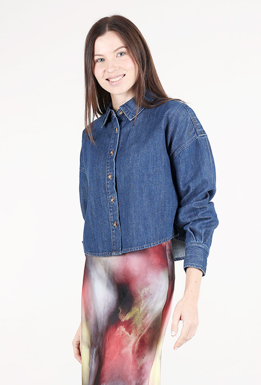 Favorite Daughter Crop Ex-Boyfriend Denim Shirt, Mesa