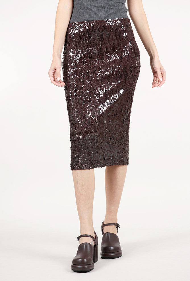 Grade & Gather Slit Sequin Pencil Skirt, Dark Chocolate