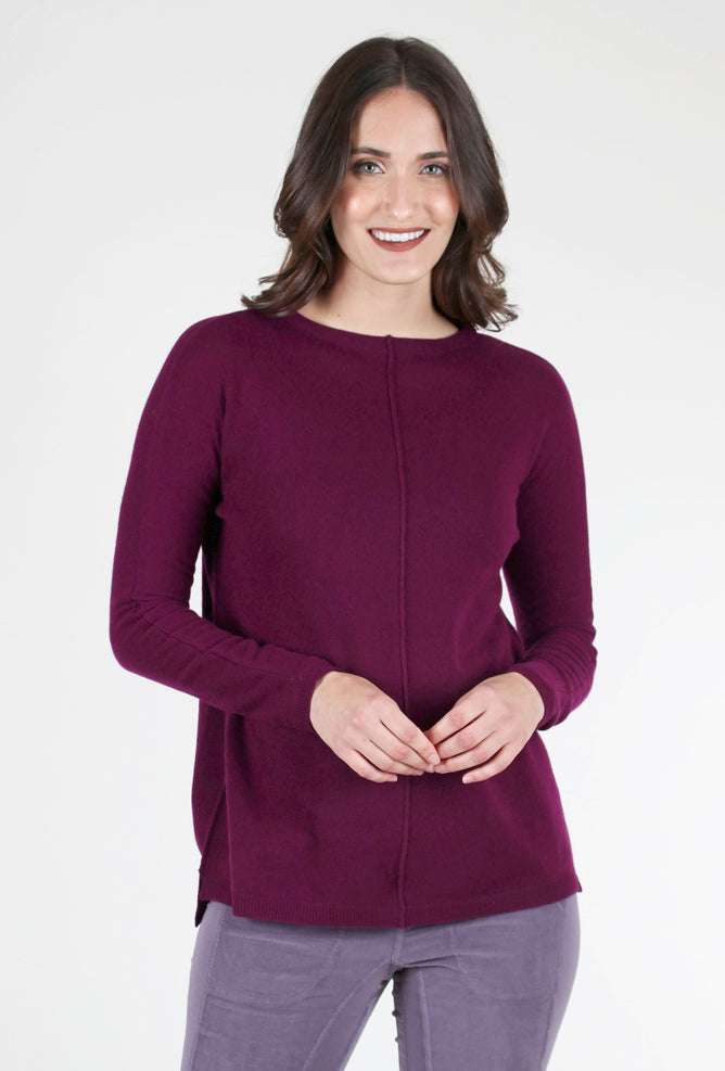 Kinross Cashmere Seamed Easy Cashmere Pullover, Plum