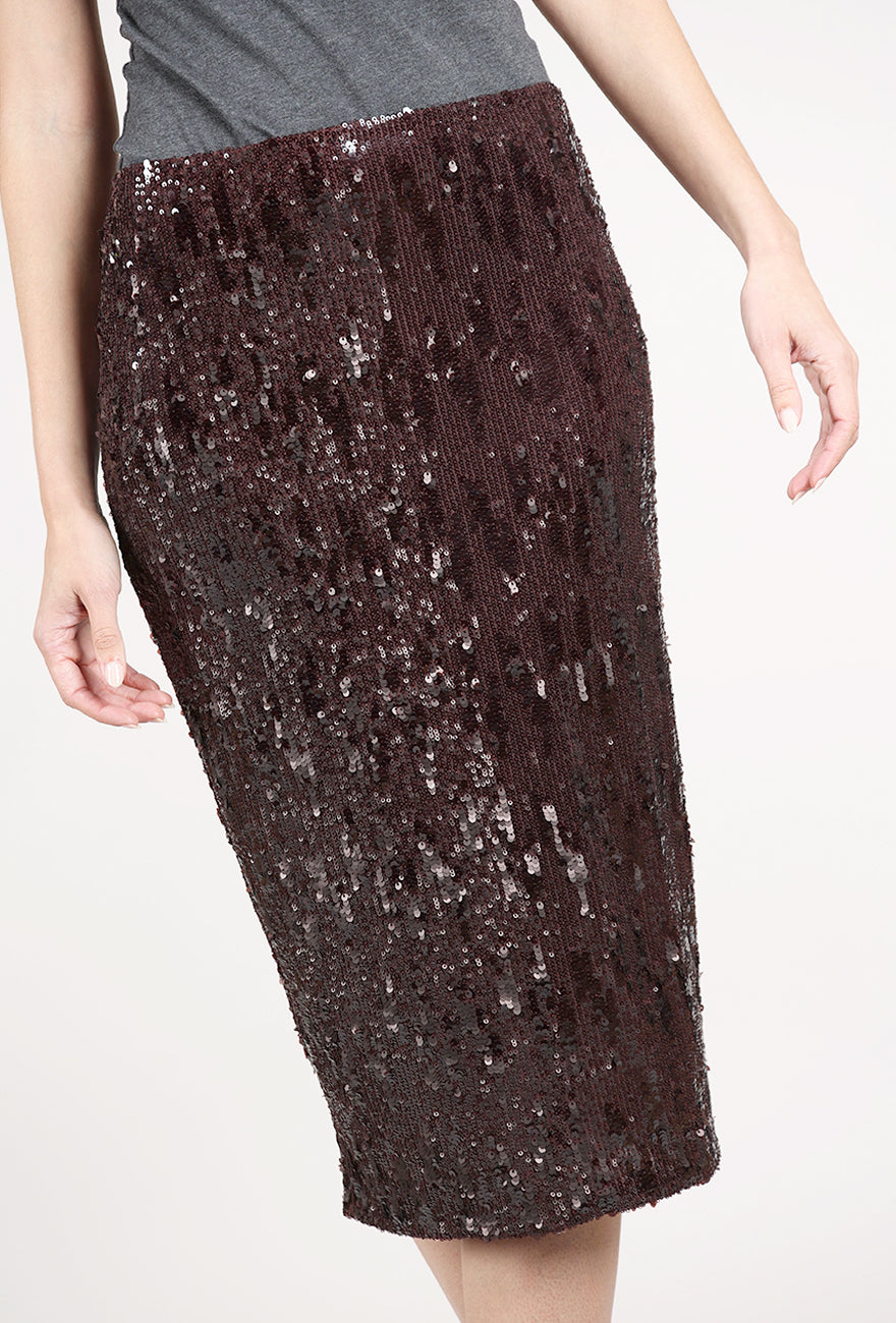 Grade & Gather Slit Sequin Pencil Skirt, Dark Chocolate