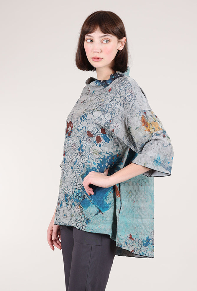 3 Potato Short Mockneck Tunic, Gray/Rust