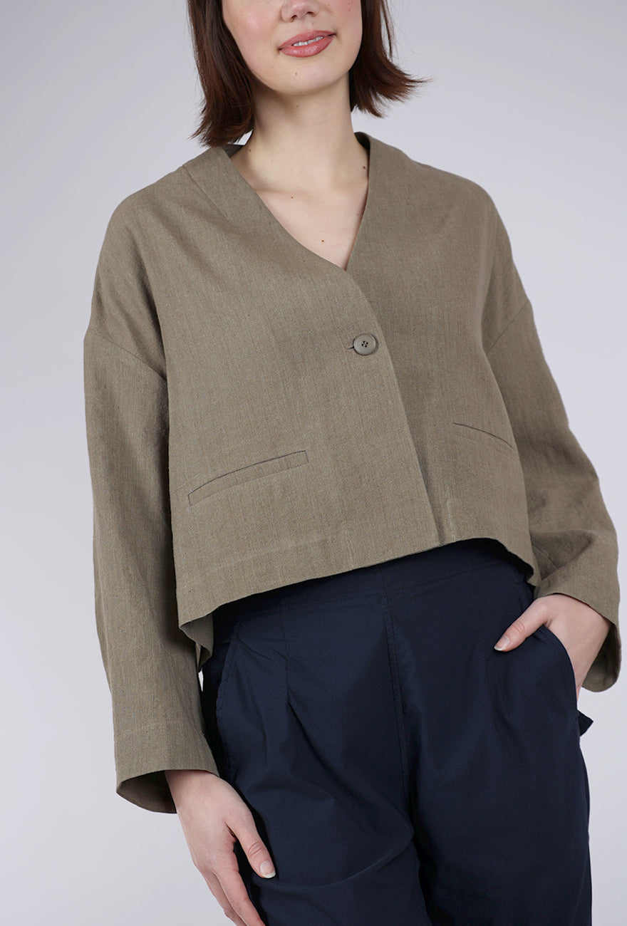There-Elsewhere Collarless Cropped Blazer, Light Umber