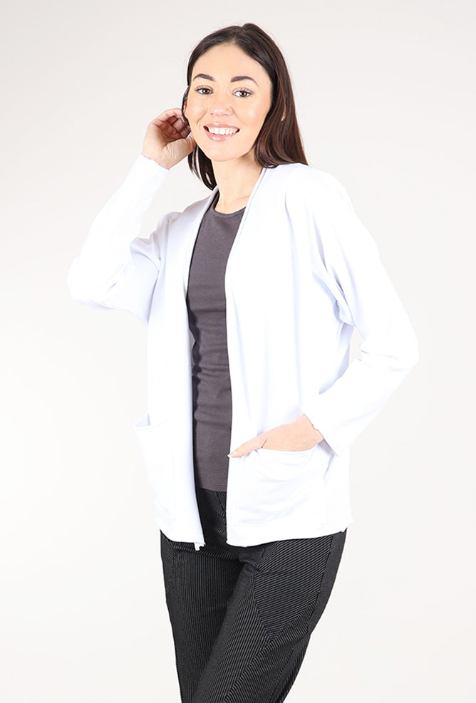 Mododoc Open Front Kimono Sleeve Cardie, White