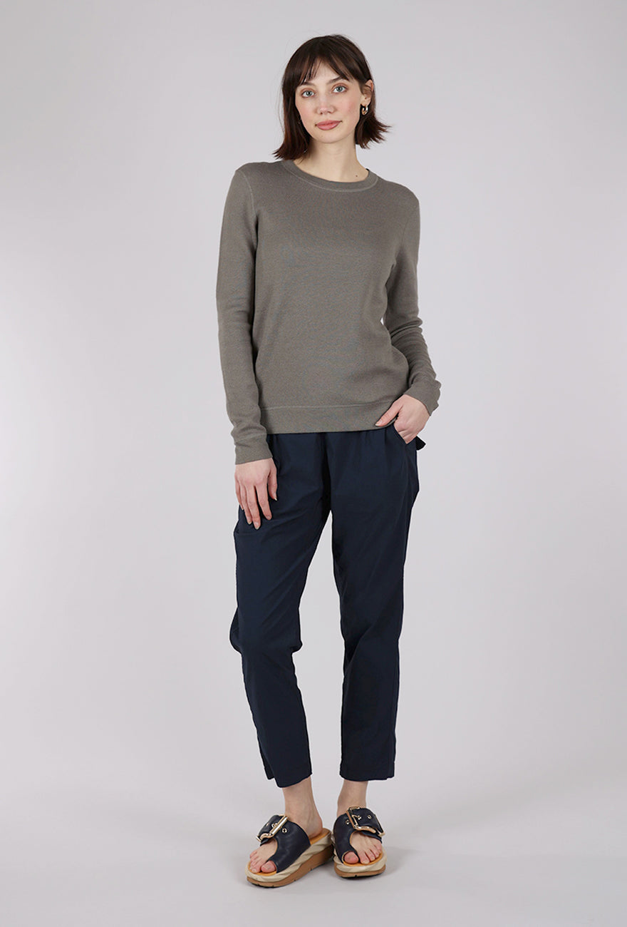 Kinross Cashmere Reversible Crew, Eucalyptus/White