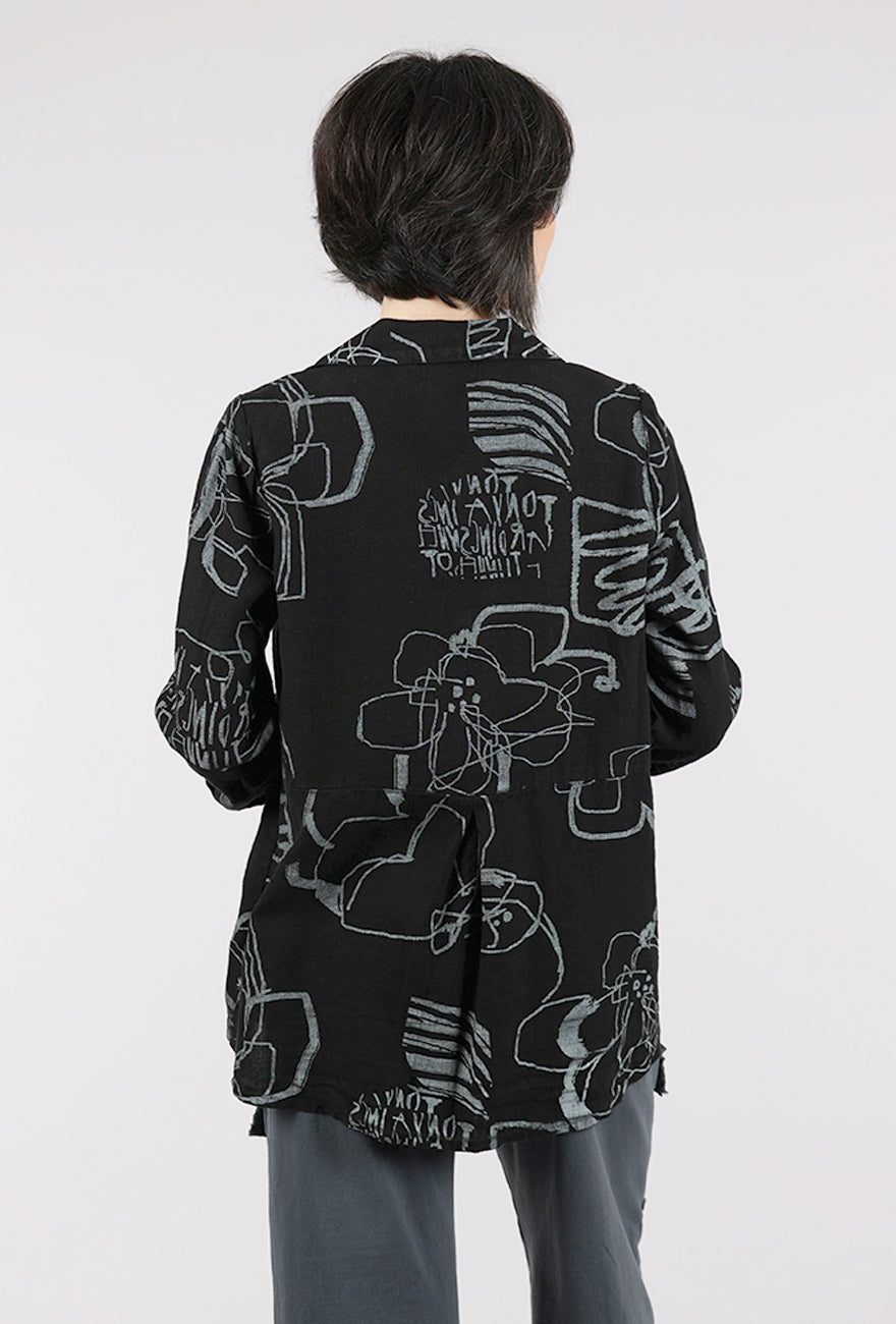 Fenini Linen Print Shirt Jacket, Black