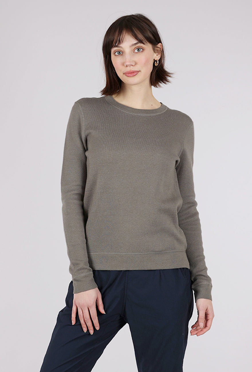 Kinross Cashmere Reversible Crew, Eucalyptus/White