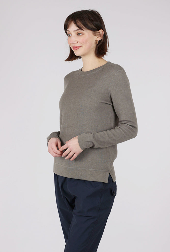 Kinross Cashmere Reversible Crew, Eucalyptus/White