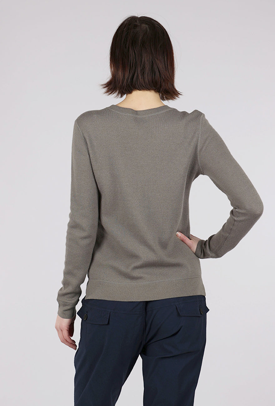 Kinross Cashmere Reversible Crew, Eucalyptus/White
