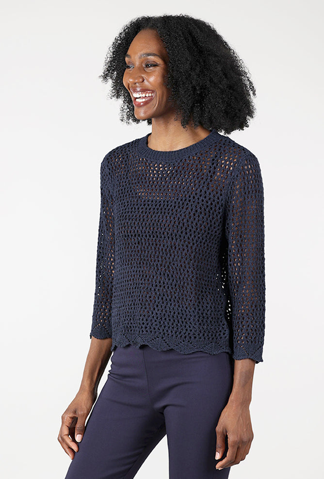 Mododoc Crochet Summer Sweater, Navy