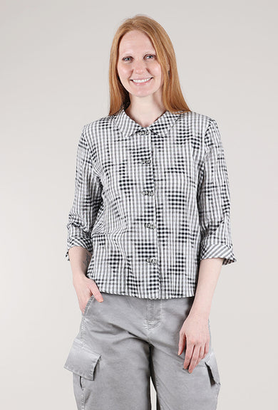 Niche Shadow Plaid Twinbutton Top, Gray