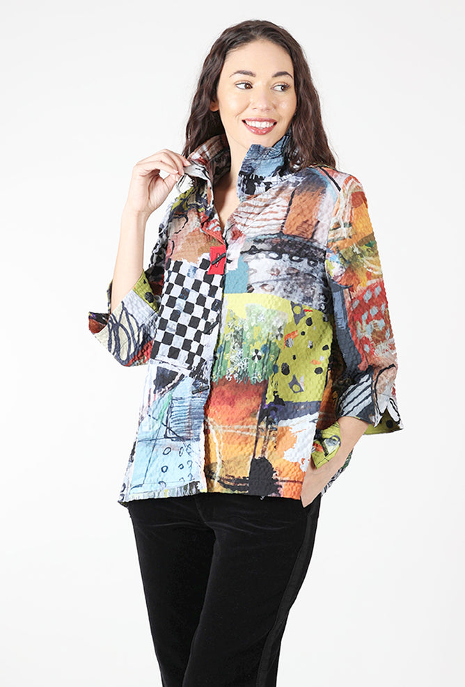Moonlight Texture Crinkle Swing Blouse, Black Multi
