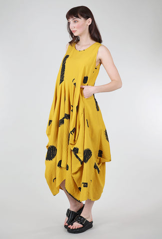 Geo Print Balloon Dress, Yellow