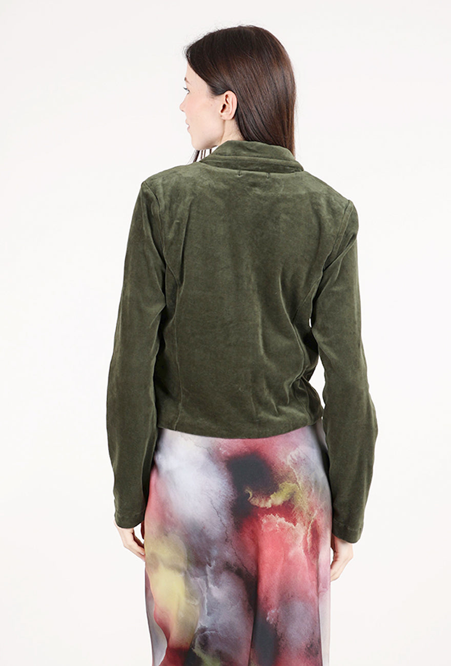 Mododoc Cropped Velour Jacket, Elm Green