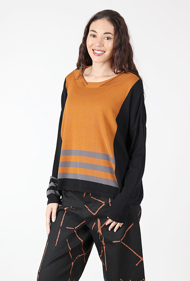 Planet Triple Stripe Crewneck Sweater, Black/Chestnut