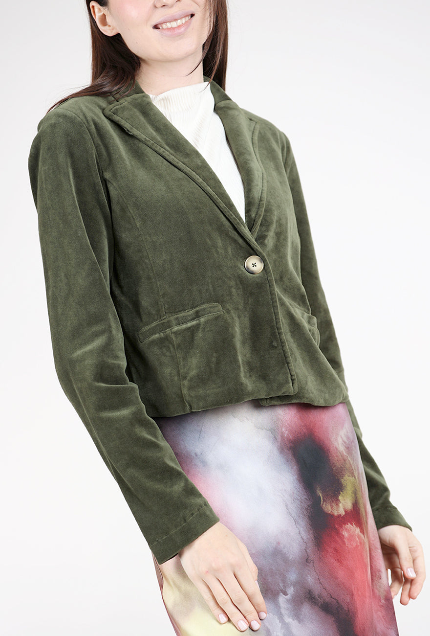Mododoc Cropped Velour Jacket, Elm Green