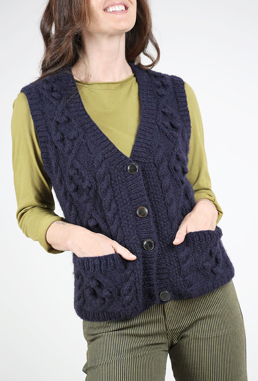 Bibico Bertie Aran Sweater Vest, Navy