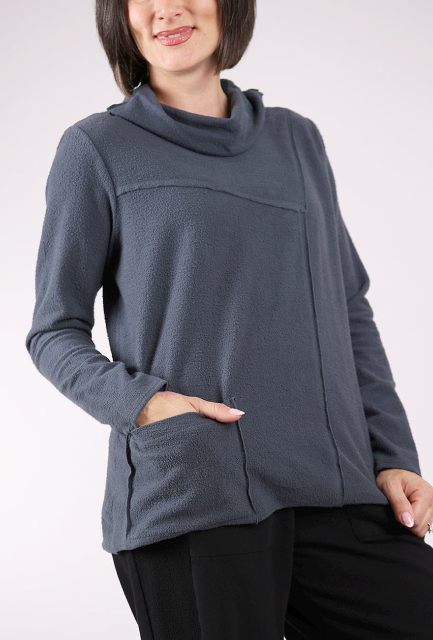 Fenini Fleecey Rollneck Top, Charcoal