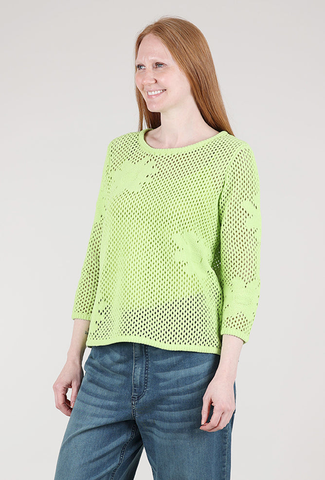 Escape by Habitat Floral Crochet Pullover, Kiwi