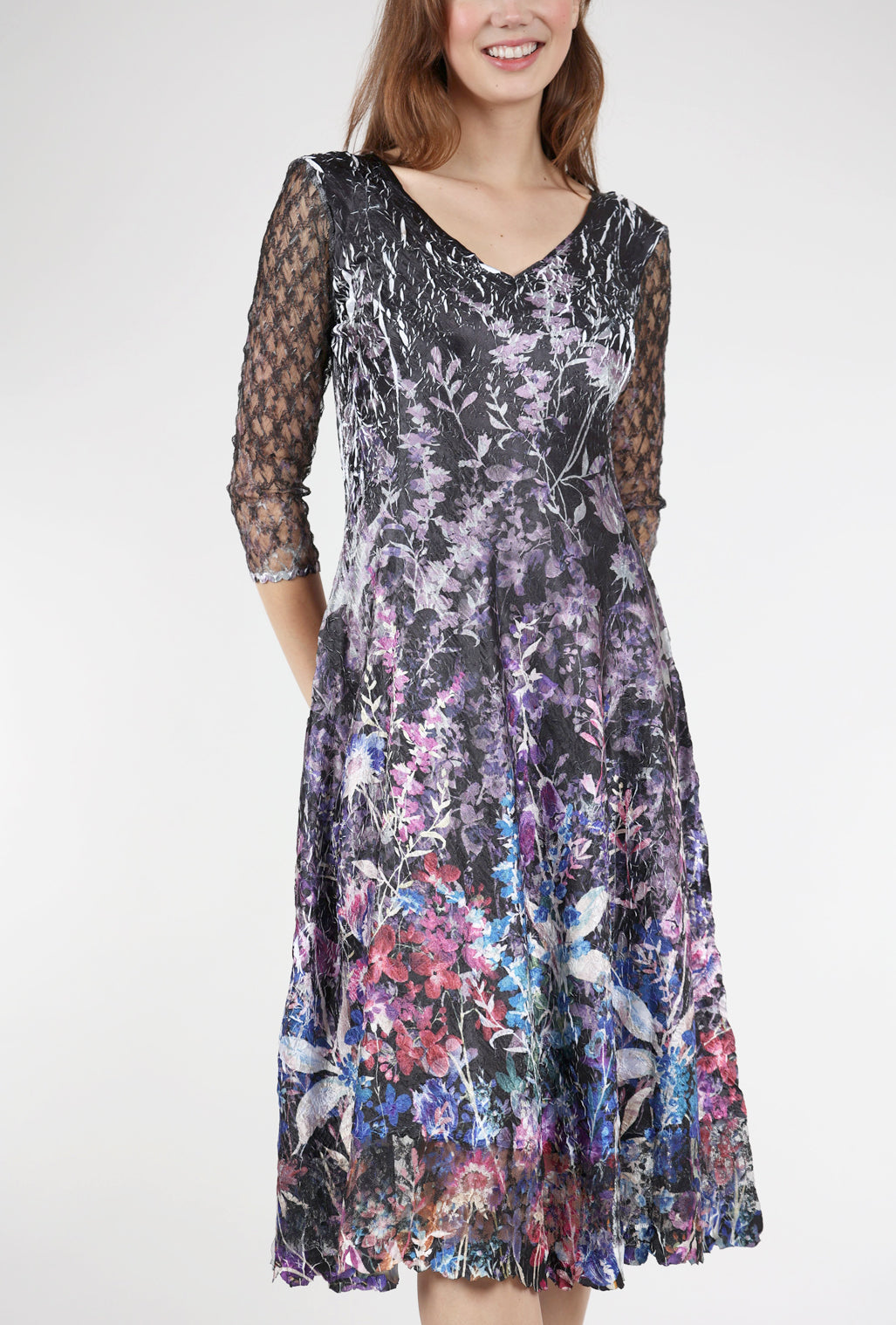 Komarov Lace-Sleeve Monarch Dress, Garden