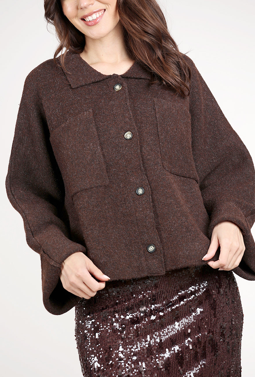 Grade & Gather Front Pocket Cardie, Brown