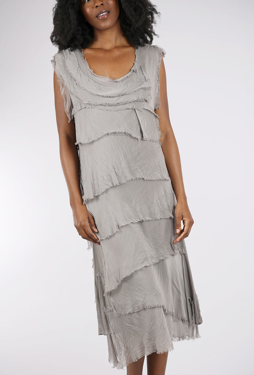 Liabella Tattered Tiers Mid-Length Dress, Taupe