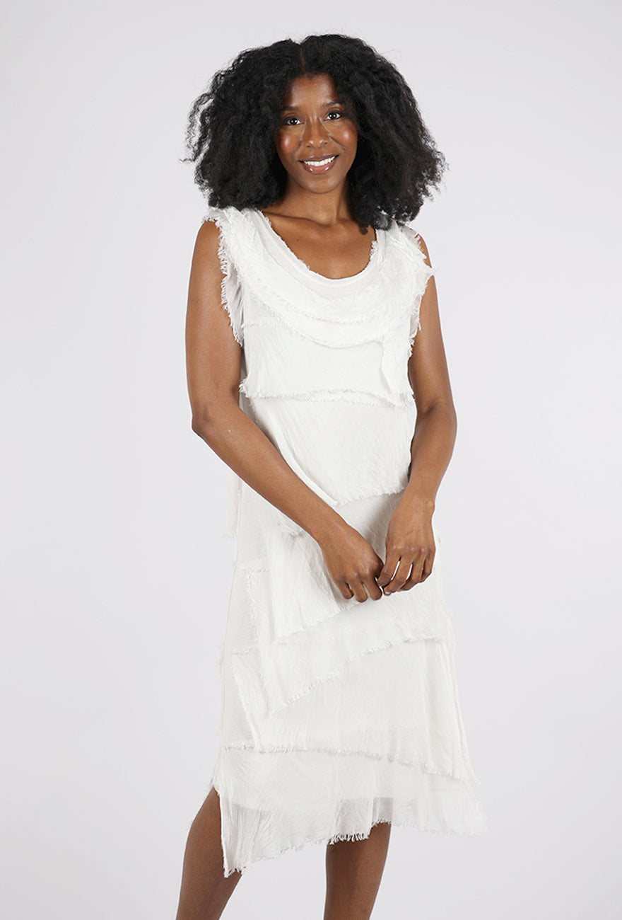 Liabella Tattered Tiers Mid-Length Dress, Beige