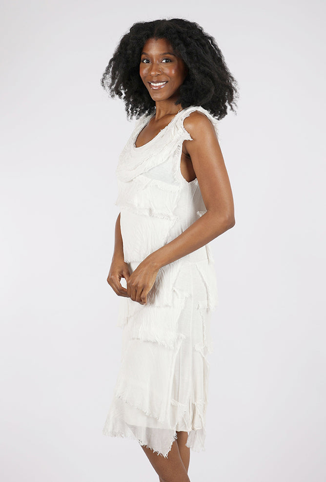 Liabella Tattered Tiers Mid-Length Dress, Beige