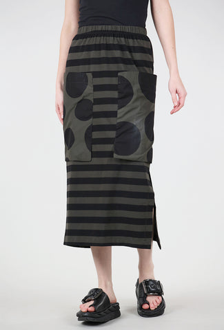 Contrast Pocket Stripe Skirt, Black/Khaki