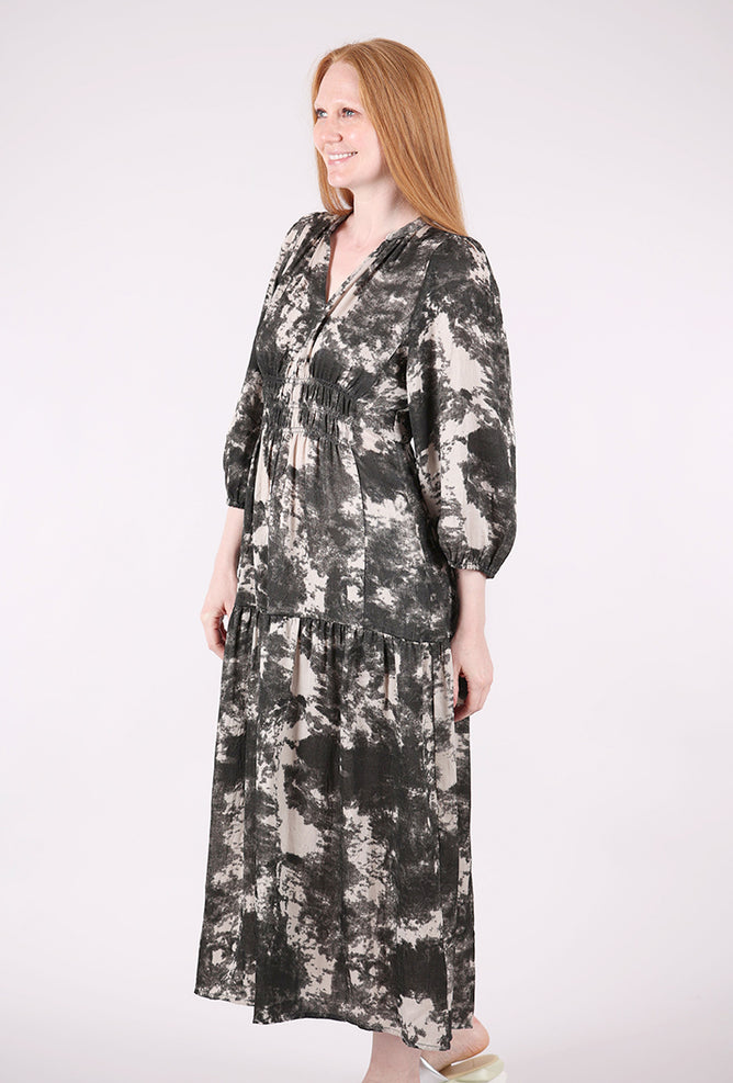 Grade & Gather Smocked Waist Printed Midi Dress, Fawn