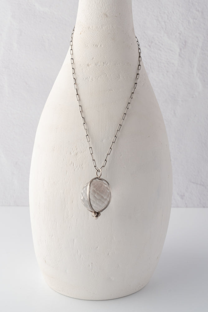 Jane Diaz Clear Quartz Faceted Ball Pendant