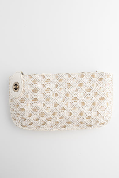 Joy Accessories Mini Crossbody Wristlet, White Lattice Woven
