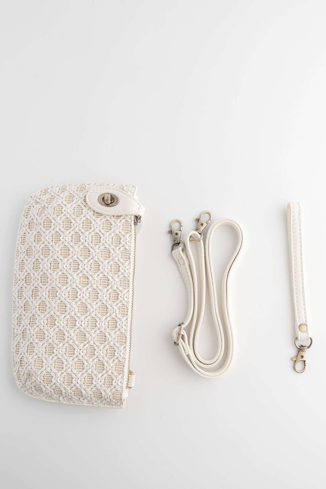 Joy Accessories Mini Crossbody Wristlet, White Lattice Woven