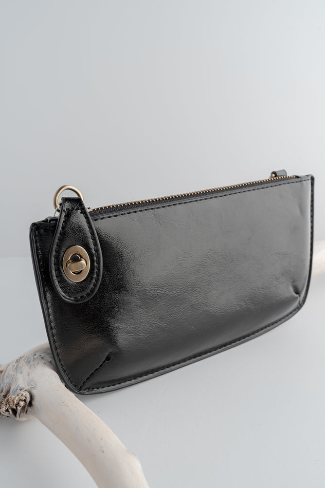 Joy Accessories Mini Crossbody Wristlet, Liquid Metal Black