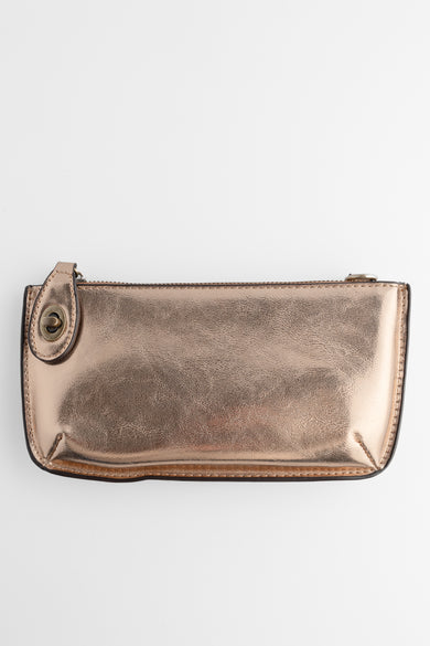 Joy Accessories Mini Crossbody Wristlet, Liquid Metal Rose Gold