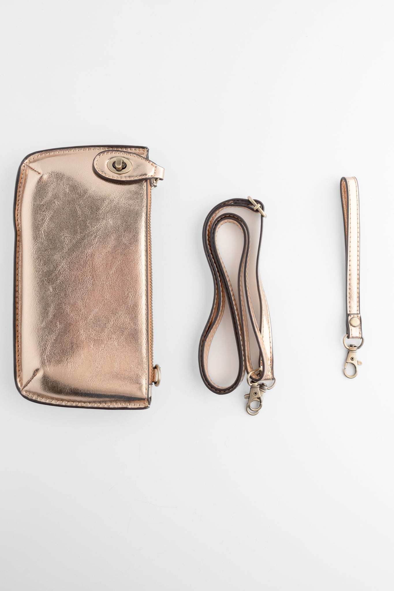 Joy Accessories Mini Crossbody Wristlet, Liquid Metal Rose Gold
