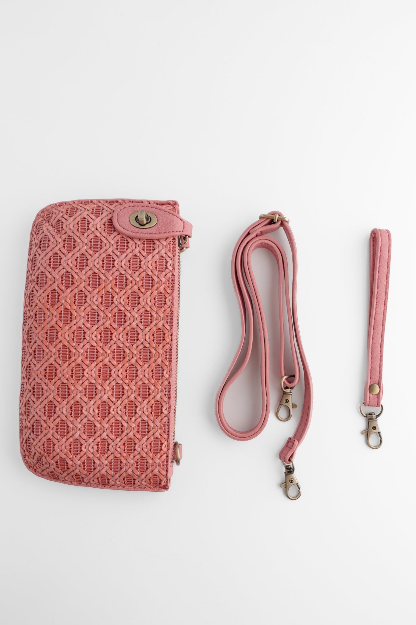Joy Accessories Mini Crossbody Wristlet, Pink Lattice Woven