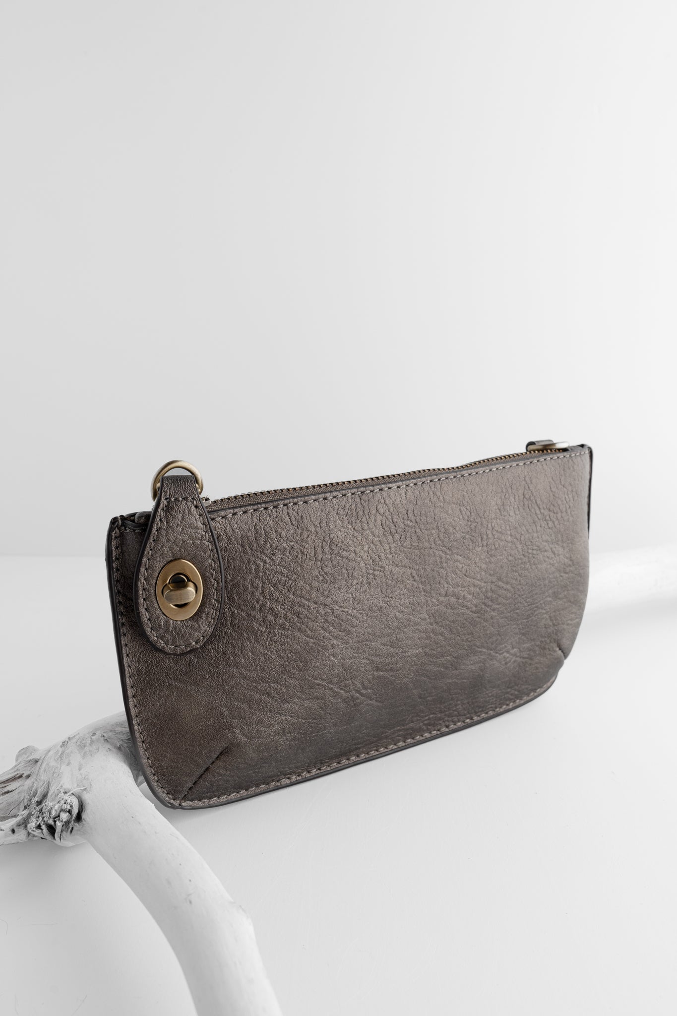 Joy Accessories Mini Crossbody Wristlet, Metallic Dark Chrome